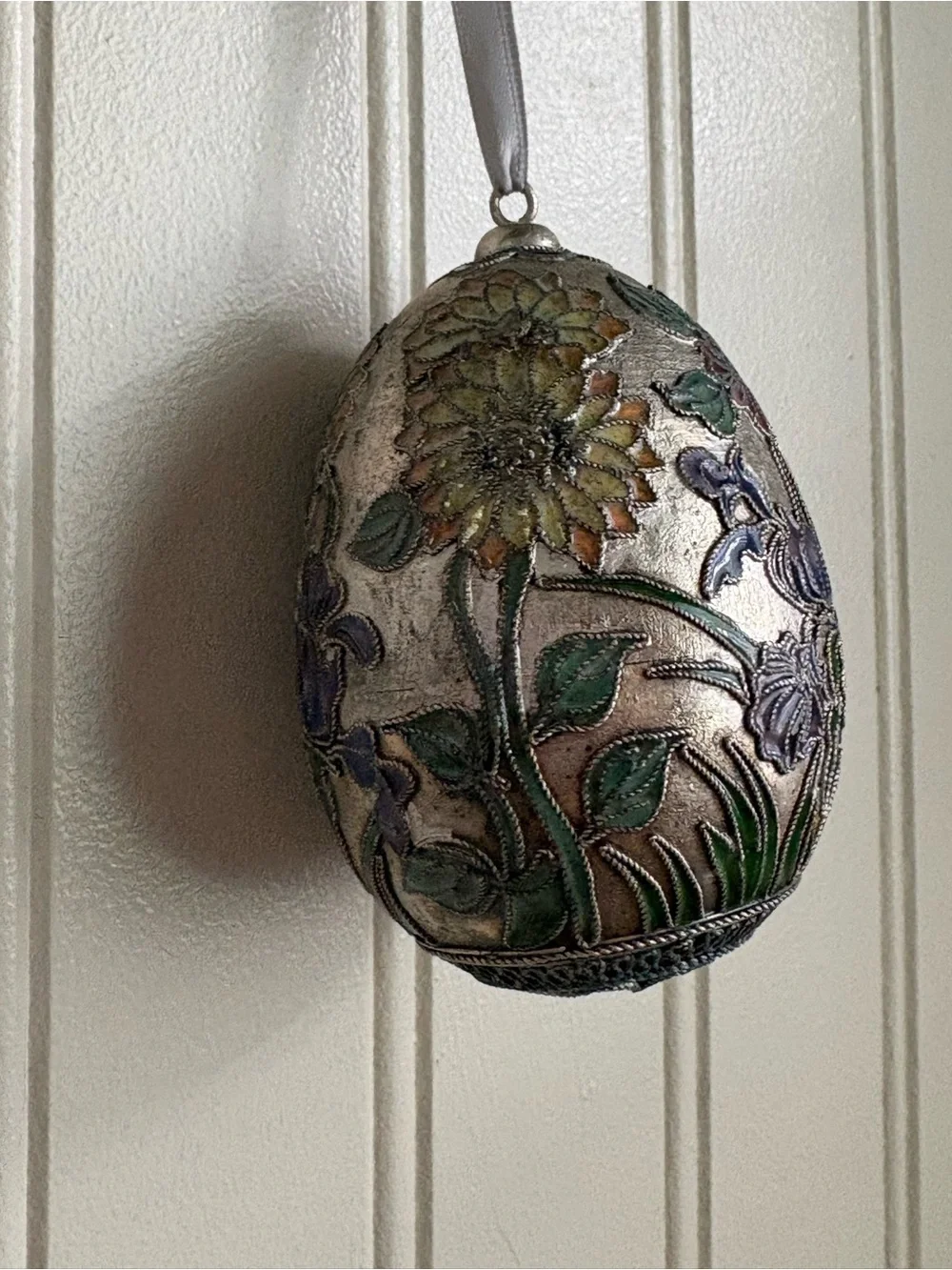 Vintage Cloisonné Floral Enamel Filigree Decorative Egg Collectible Ornament VTG